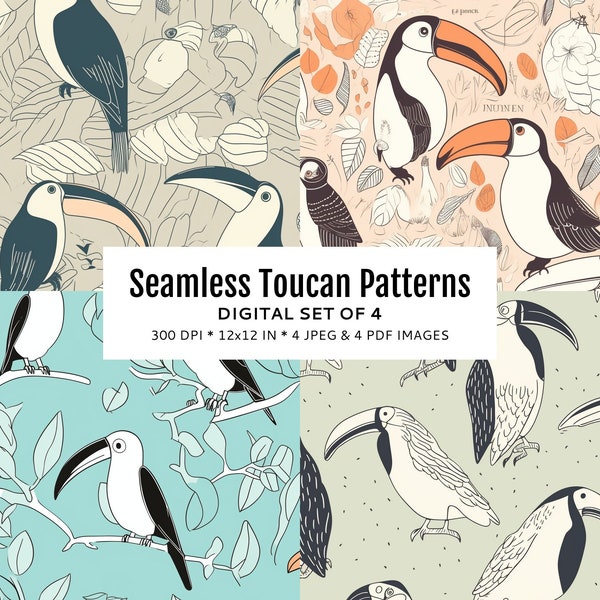 Tropical Toucan, Tropical Birds, Seamless Bird Pattern, Digital Tropical Texture, Digital Tropical Toucan Pattern, Commercial Use