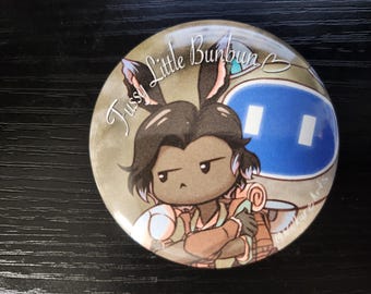Fussy Little Bunbun Erenville + Cahciua Final Fantasy XIV (14) Dawntrail button | Plastic Pinback | 2.25 in diameter | Video Games
