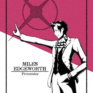 Impression d'art du personnage de Miles Edgeworth Ace Attorney | 4,5 x 6,25 | Postale Minimaliste Block-Printing-esque | Jeux vidéo/Anime/Manga