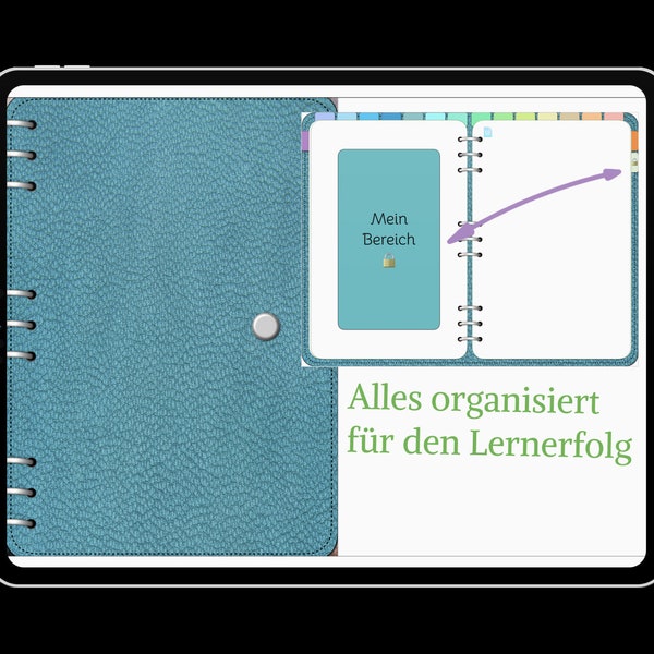Turquoise Version - Digitaler Schulplaner 23-24 Deutsch, Hyperlinks, GoodNotes, Notability, Kalender, Vorlagen, Hausaufgabenheft, German