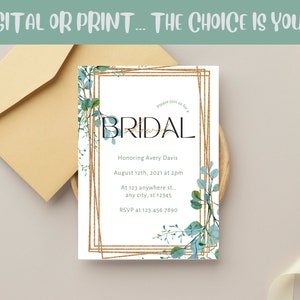 Eucalyptus Boho Bridal Shower Invitation, Greenery Bridal Shower Invitation Printable, Bridal shower Download, Boho bridal shower invite
