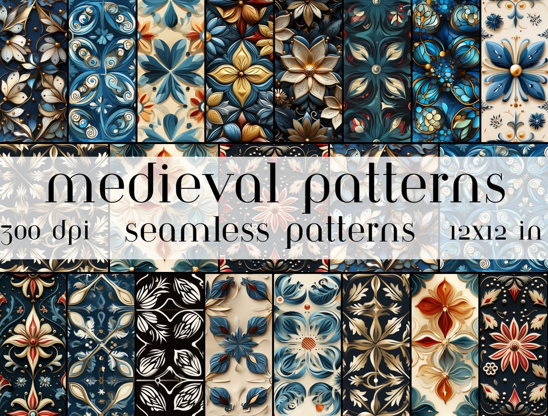 Medieval England Pattern Medieval Patterns Prints Seamless Patterns Digital Paper 16 Designs ...