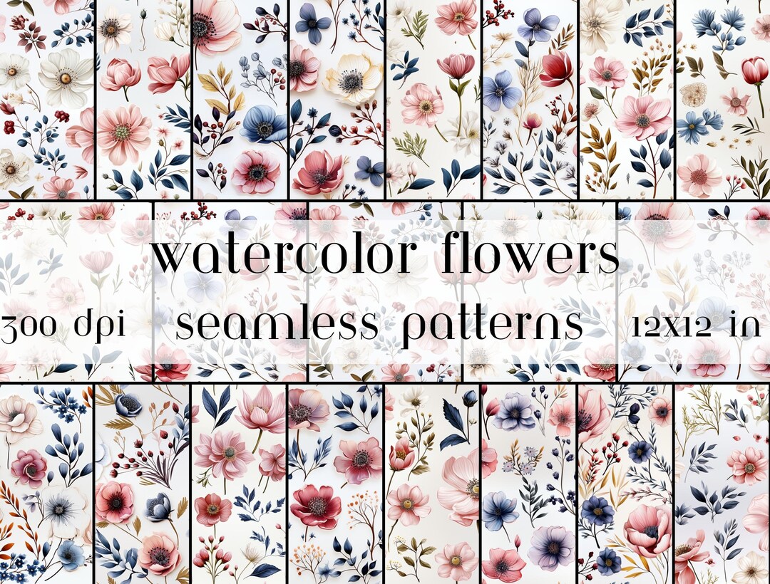 Watercolor Floral Flowers Seamless Patterns Digital Paper 16 Designs ...
