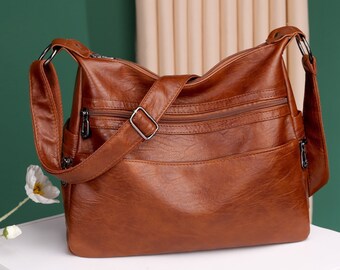 Casual leather brown handbag
