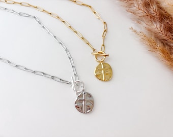Vintage Cross Pendant Necklace: Gold or Silver Paperclip Chain