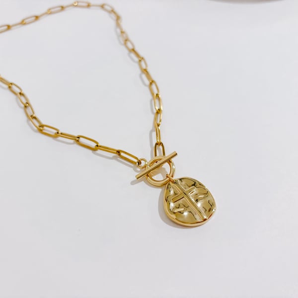 Vintage Cross Pendant Necklace: Gold or Silver Paperclip Chain