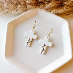 Cross Hoop Earring Christian Cross Dangle Earring Polymer Clay Cross Accessory Faith Gift Unique Religious Jewelry Handmade Baptism Gift