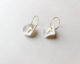 Elegant Gold Cross Hoop Earrings