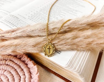 Vintage Style Gold Cross Necklace, Christian Jewelry Gift
