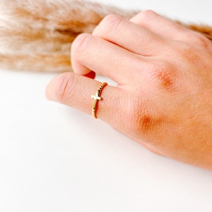 Gold Cross Stackable Ring – Dainty Christian Jewelry for Women – Faith Ring in Gold – Minimalist Cross Band – Religious Gift for Her