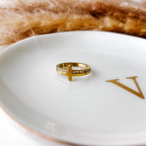 Gold Cross Stackable Ring – Dainty Christian Jewelry for Women – Faith Ring Gold – Minimalist Studded Cross Band – Religious Gift for Her