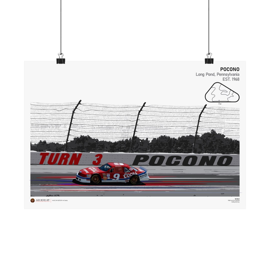 Pocono Raceway Poster Pocono Raceway Nascar Poster NASCAR Bill Elliott Wall Art Ford ...