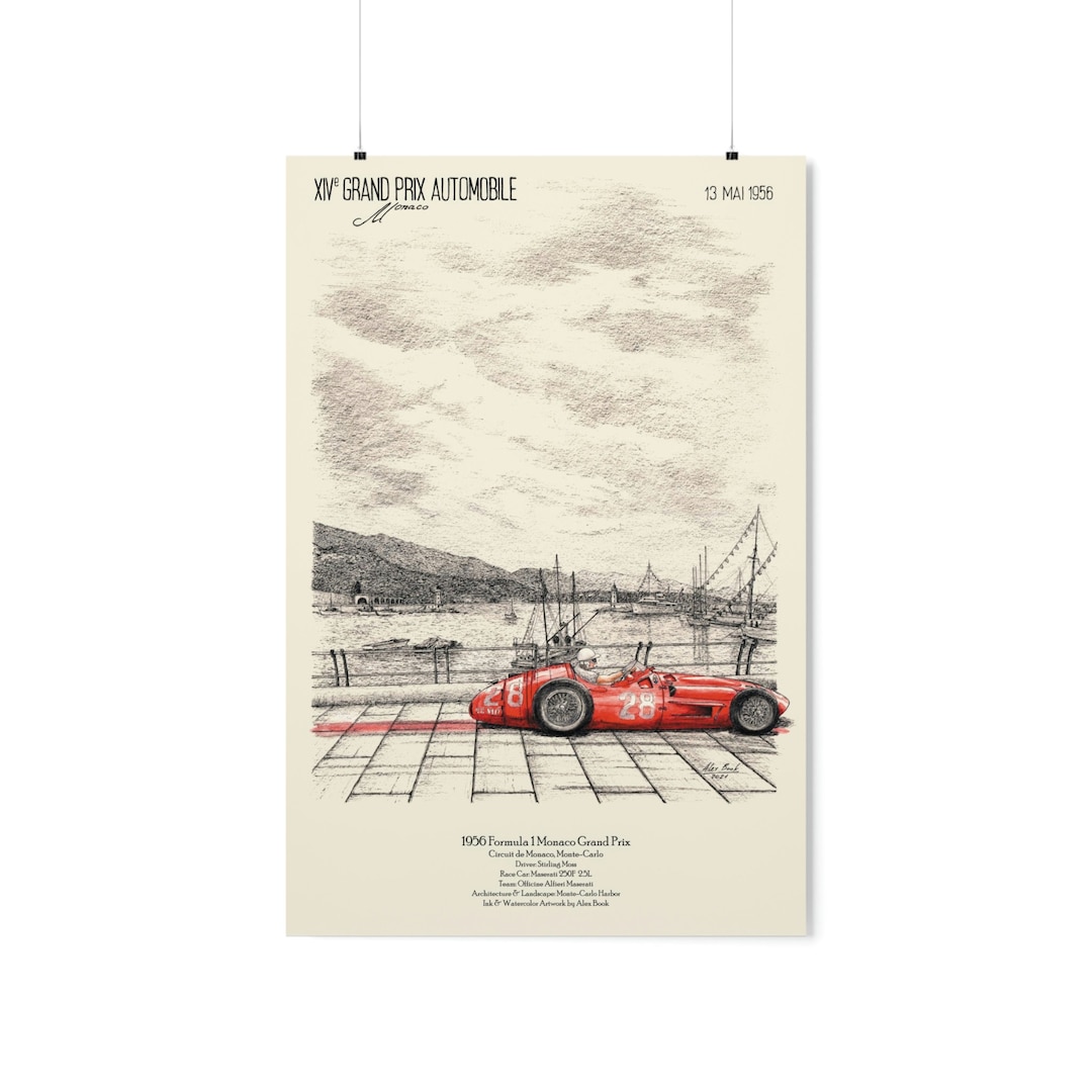 Grand Prix de Monaco 1956 F1 reproduction affiche autographe cadre au choix
