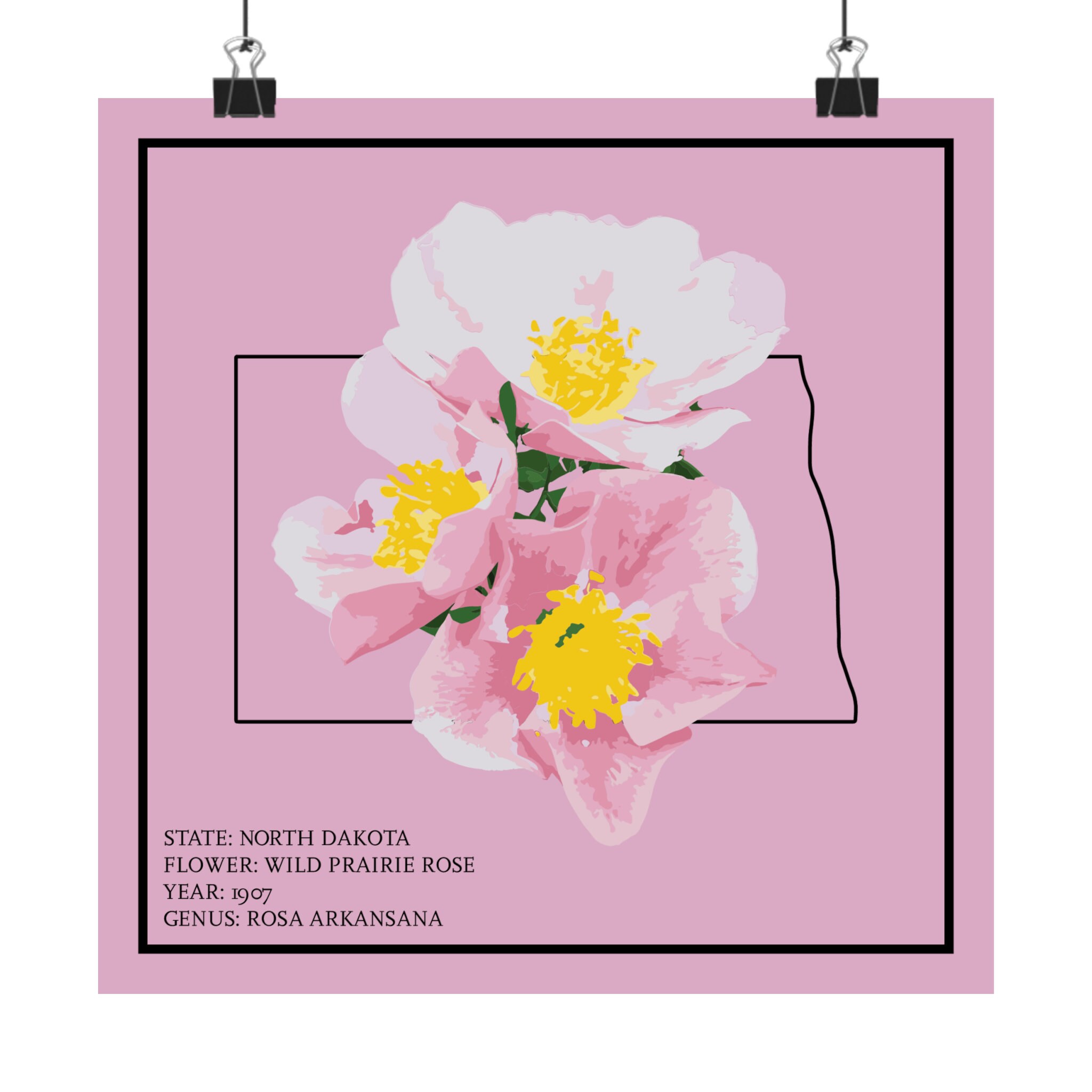 North Dakota Prairie Rose Art Print: State Flower Poster - Etsy