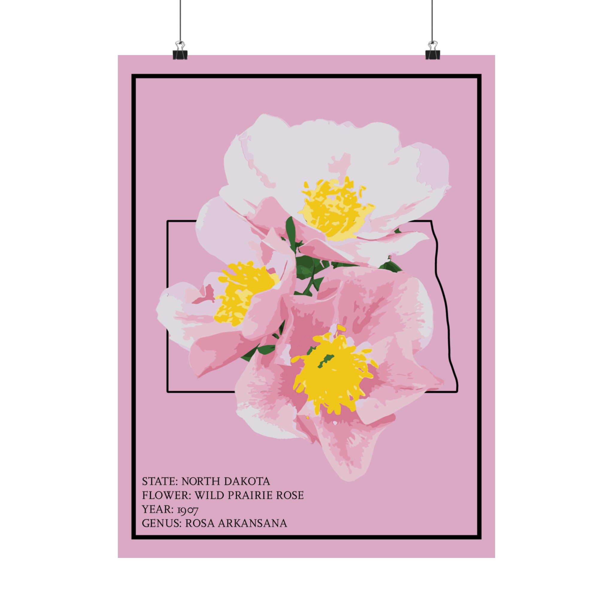 North Dakota Prairie Rose Art Print: State Flower Poster - Etsy