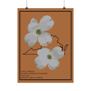 Virginia American Dogwood Print - Virginia state flower poster, Birthday present, Wedding gift, Dorm decor wall art