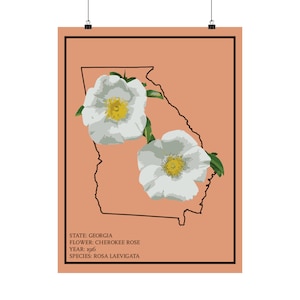 Georgia Cherokee Rose Print - Georgia state flower poster, Birthday present, Wedding gift, Dorm decor wall art