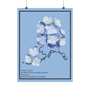 Alaska Forget-Me-Not Print - Alaska state flower poster, Birthday present, Wedding gift, Dorm decor