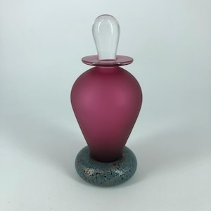Hand-Blown Art Glass Gorgeous Pink Perfume Bottle with Stopper