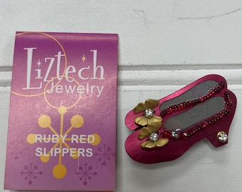 Vintage Liztech Wizard of Oz Ruby Red Slippers Hand-Crafted Brooch