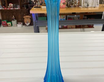 Mid-Century Modern MCM Groovy Blue Swung Glass Vase