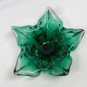Hand-Blown Bohemian Czech Chribska Green Art Glass Trinket Dish