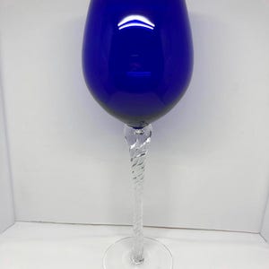 Hand-Blown Cobalt Blue & Twisted Glass Tall Goblet / Wine Glass