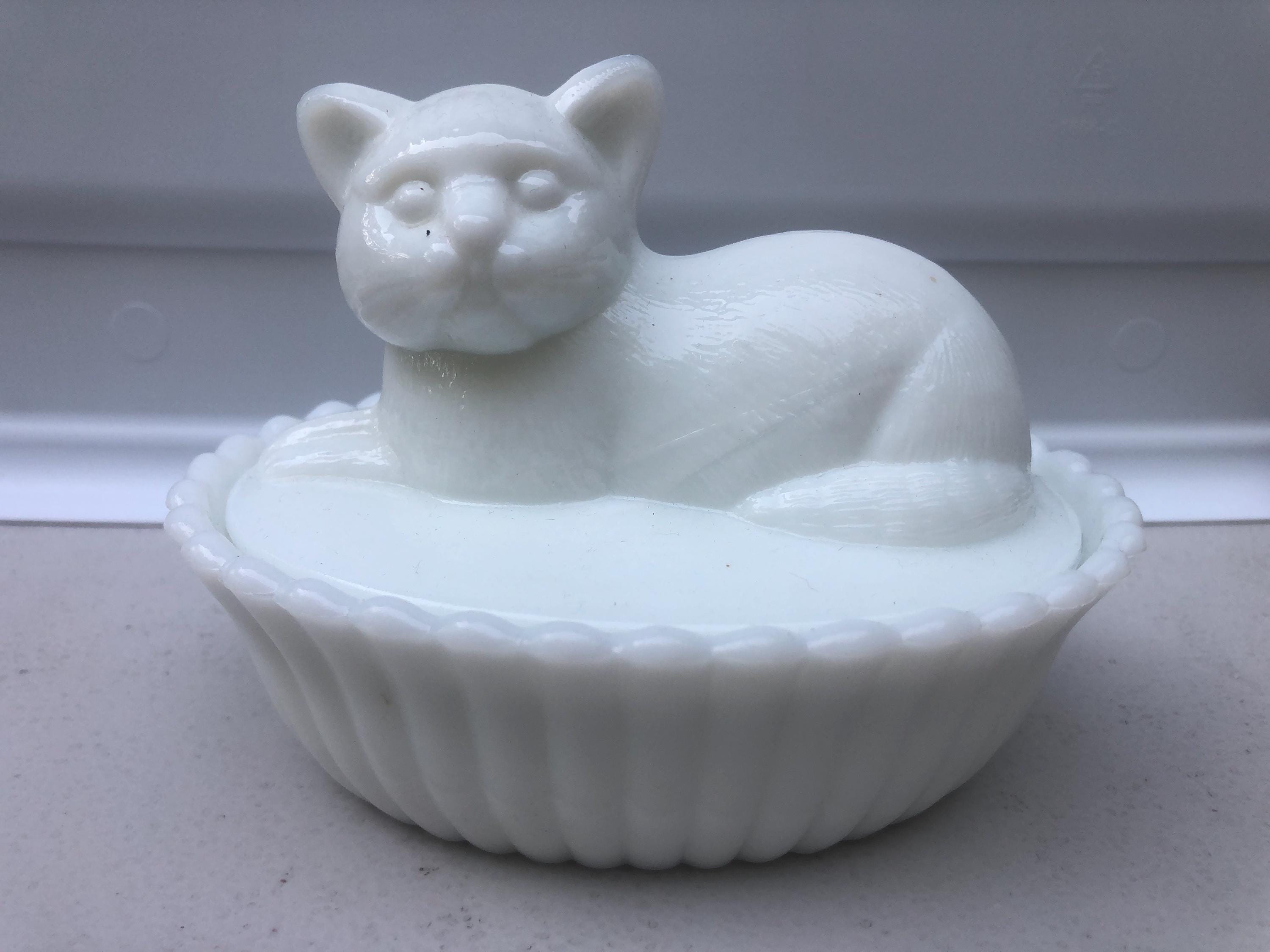 Milk Glass Cat Dish - Etsy