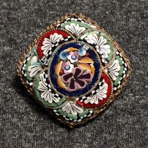 Vintage Italian Micro Mosaic Detailed Floral Brooch