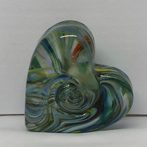 Hand-Blown Art Glass Swirl Heart Paperweight