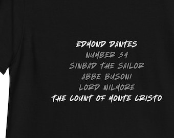 T-shirt met aliassen van de graaf van Monte Cristo | Bookish literair T-shirt