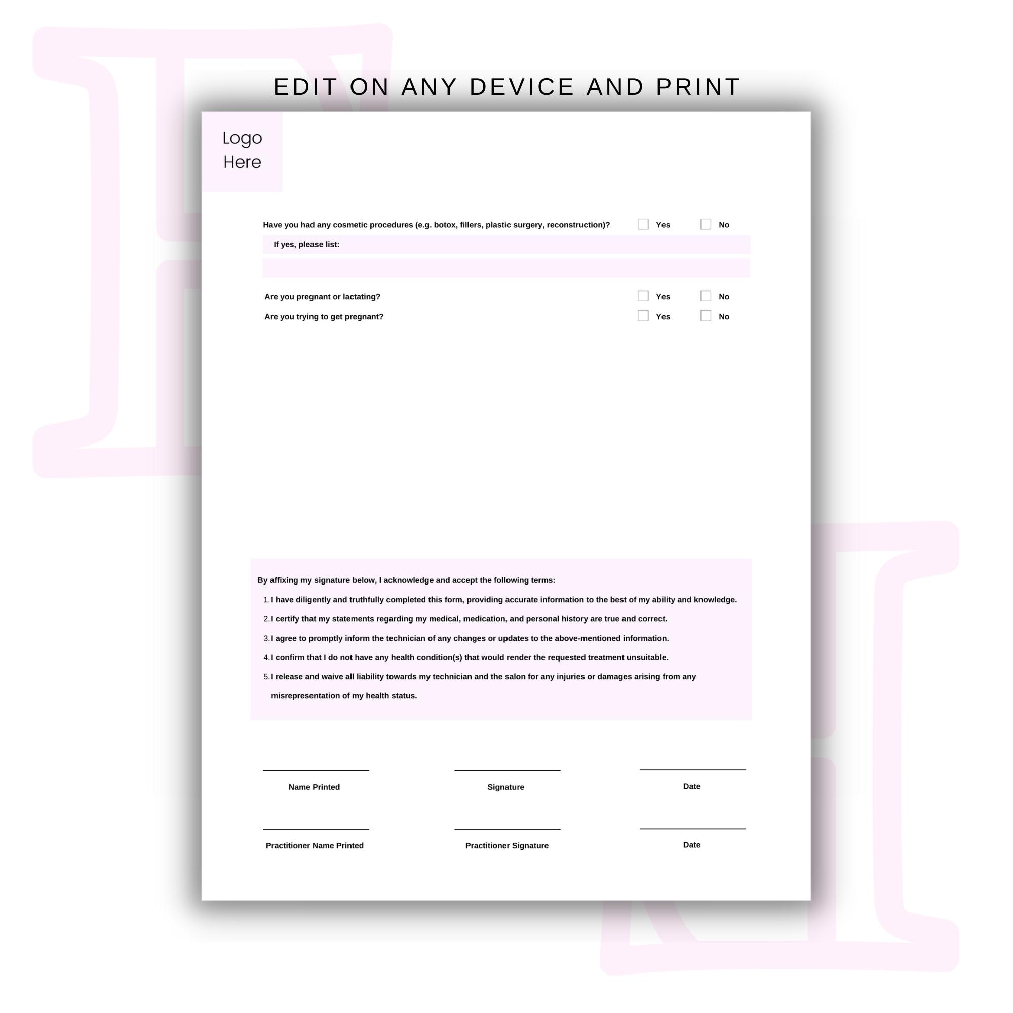 Client Intake Form for Aesthetics, Editable Botox & Filler Templates ...