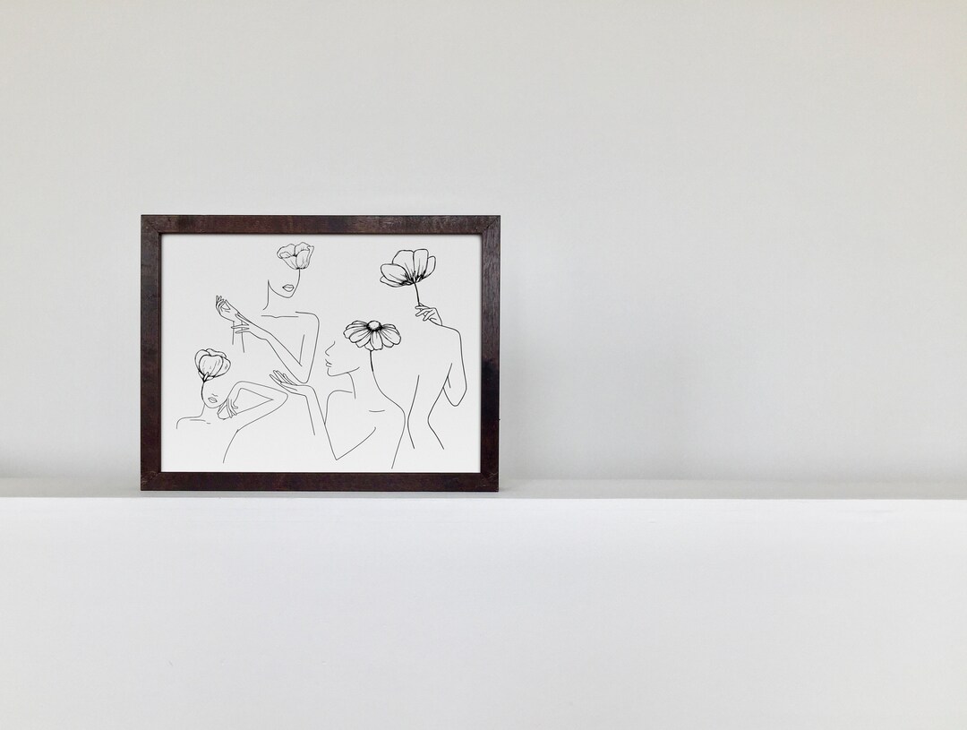 Multiple Naked Women Minimalist Wall Art, Female Empowerment Black and