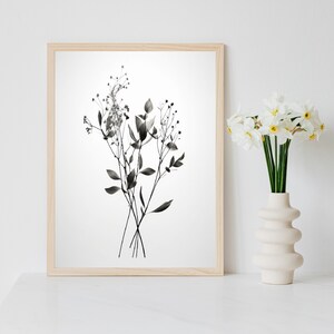 Botanical Aesthetic Digital Download, Wall Art, Printable Art, Minimalistic Floral Black White Poster