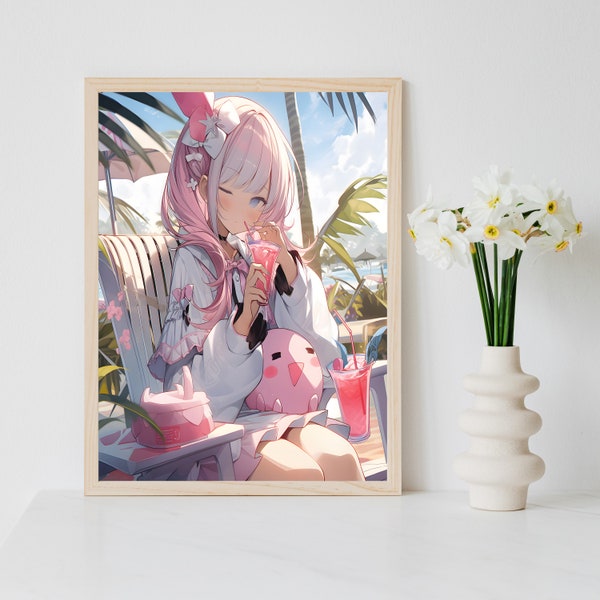 MapleStory Pink Bean Fan Art Cute Digital Download, Wall Art, Printable Art, Anime Gaming Manga Aesthetic Beach Kawaii Poster