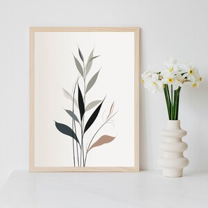 Botanical Aesthetic Digital Download, Wall Art, Printable Art, Minimalistic Floral Black White Simple Poster