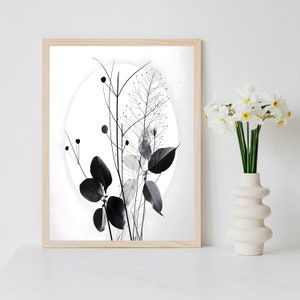 Moon Flower Digital Download, Wall Art, Printable Art, Minimalistic Flower Art Neutral Simple Plant Art Poster