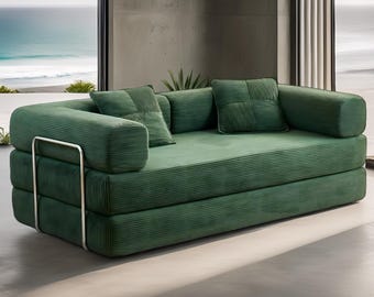 Corduroy Futon Sofa Bed: Modern Convertible Floor Couch
