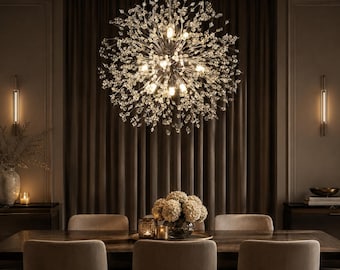 9 Light Sputnik Crystal Chandelier, Starburst Sphere Pendant Light, Modern Firework Ceiling Fixture, Gold Chrome Turquoise Dining Room Light