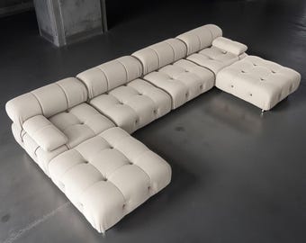 U-Shaped Boneless Bubble Couch - 4-Seater Velvet Sectional with Dual Reversible Ottomans, Tufted Contemporary Sofa for Apartment Home