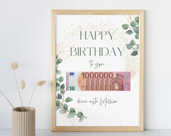 Money gift "your first million", birthday gift, template to print out