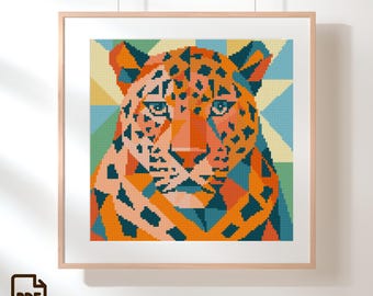 Modern Tiger Cross Stitch Pattern – Geometric Animal Design (PDF Pattern)