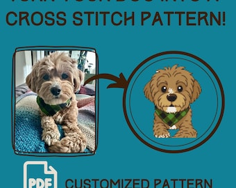 Custom Dog Cross Stitch Pattern – Cartoon Portrait, DIY Gift (PDF Download)