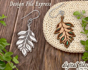 Leaf Earring SVG: Laser Cut Wood Earring Template (Digital Files)