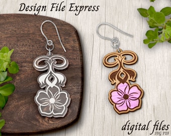 Boho Flower Earring SVG: Laser Cut Template (PDF, SVG)