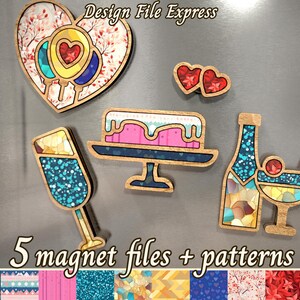 Celebration Magnets SVG File: Birthday Cake, Drinks, Hearts (Laser Cut)