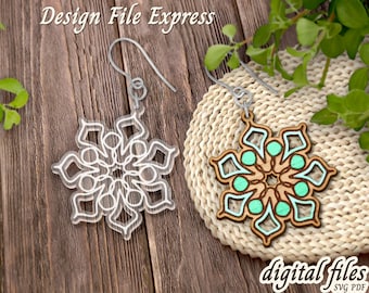Floral Earring SVG Laser Cut File, Digital Download