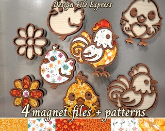 Chicken Magnet SVG Files: Hen & Rooster Laser Cut Designs (Digital Download)