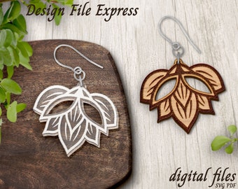 Laser Engraved Leaf Earring SVG: Wood Earring Template (Digital Download)