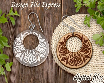 Mandala Hoop Earring SVG: Laser Cut Floral Design (Digital Download)